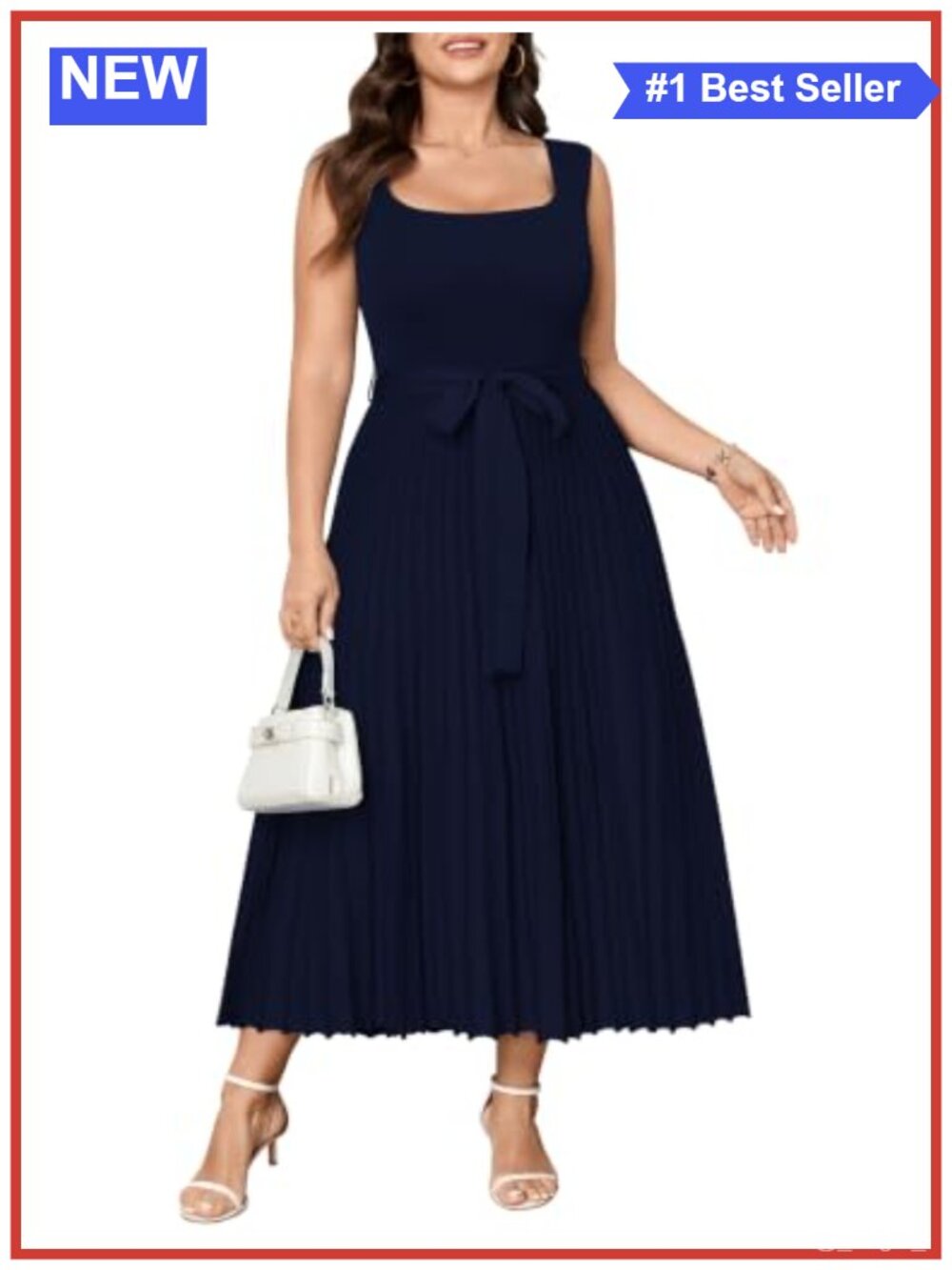 Plus Size Sleeveless Square Neck Pleated Rib Knit Maxi Dress A-Line